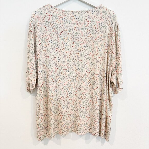 Woolovers Floral Pleat Detail Sleeve Crew Neck Top Boho Peasant Casual Bohemian - Picture 8 of 8